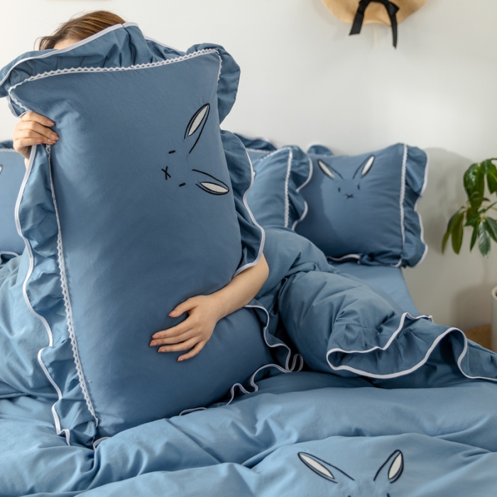 91家纺网 家纺一手货源 找家纺 （总）ab家纺 2020新款兔耳朵绣花水洗棉四件套