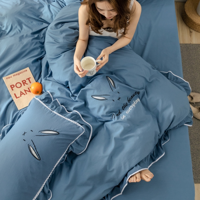 91家纺网 家纺一手货源 找家纺 （总）ab家纺 2020新款兔耳朵绣花水洗棉四件套