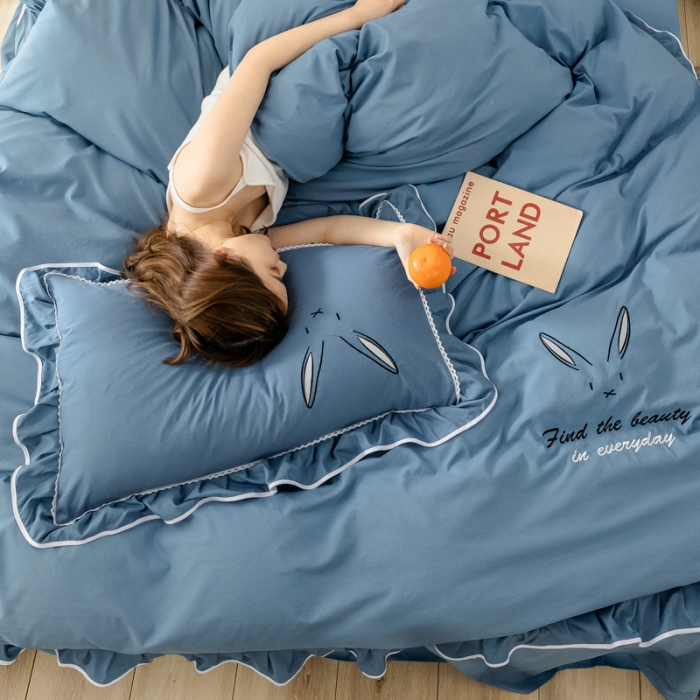 91家纺网 家纺一手货源 找家纺 （总）ab家纺 2020新款兔耳朵绣花水洗棉四件套