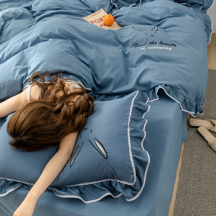 91家纺网 家纺一手货源 找家纺 （总）ab家纺 2020新款兔耳朵绣花水洗棉四件套