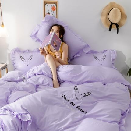 ab家纺 2020新款兔耳朵绣花水洗棉四件套 裸紫