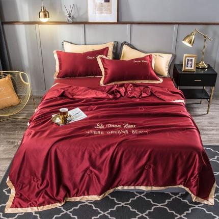 91家纺网 家纺一手货源 找家纺 骏腾 2022新款水洗真丝夏被四件套 简爱-酒红