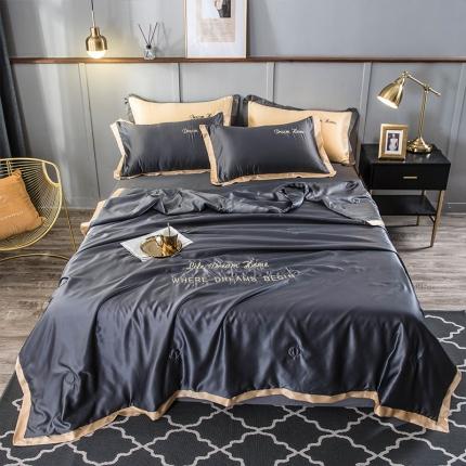 91家纺网 家纺一手货源 找家纺 骏腾 2022新款水洗真丝夏被四件套 简爱-深灰