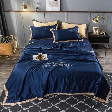 91家纺网 家纺一手货源 找家纺 骏腾 2022新款水洗真丝夏被四件套 简爱-深蓝