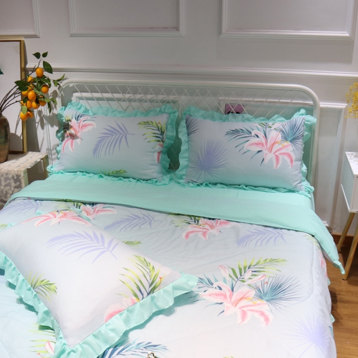 91家纺网 家纺一手货源 找家纺 润缦 2020新款超柔水洗棉夏被四件套 百合