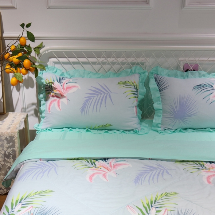 91家纺网 家纺一手货源 找家纺 润缦 2020新款超柔水洗棉夏被四件套 百合