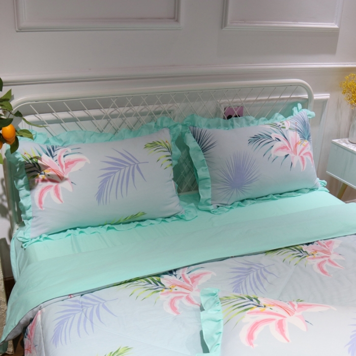 91家纺网 家纺一手货源 找家纺 润缦 2020新款超柔水洗棉夏被四件套 百合