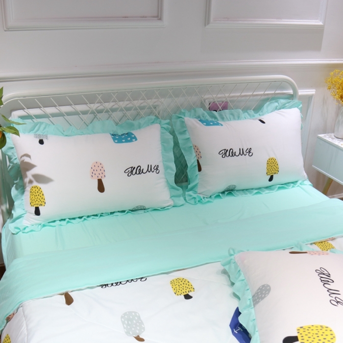 91家纺网 家纺一手货源 找家纺 润缦 2020新款超柔水洗棉夏被四件套 冰淇淋