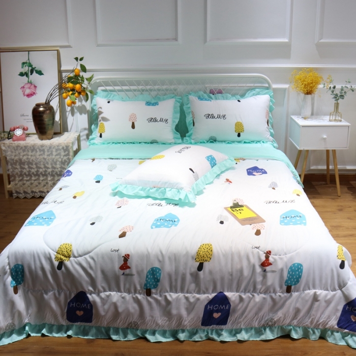 91家纺网 家纺一手货源 找家纺 润缦 2020新款超柔水洗棉夏被四件套 冰淇淋