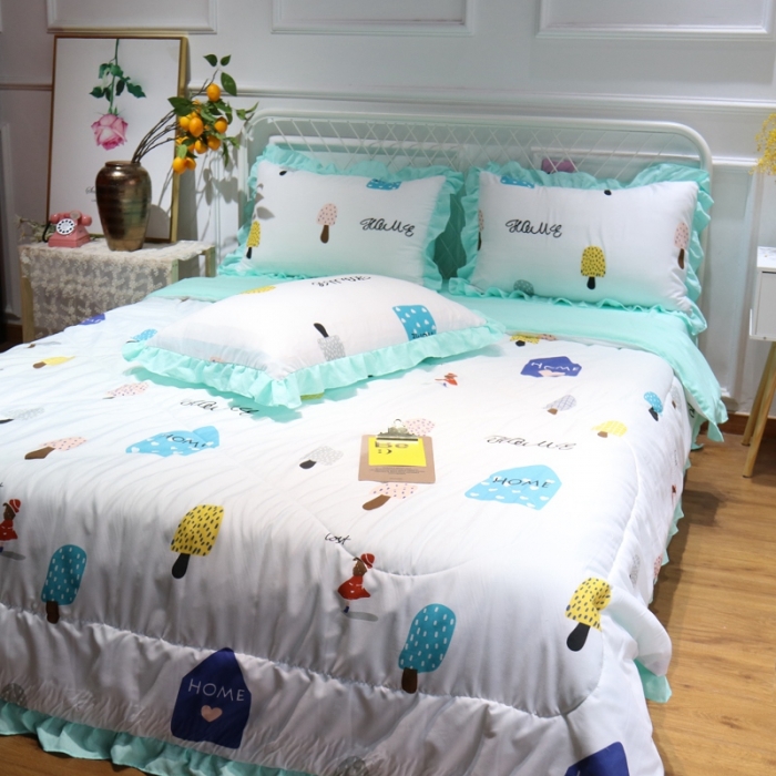 91家纺网 家纺一手货源 找家纺 润缦 2020新款超柔水洗棉夏被四件套 冰淇淋