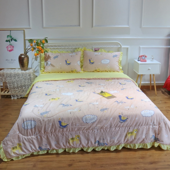 91家纺网 家纺一手货源 找家纺 润缦 2020新款超柔水洗棉夏被四件套 动物世界