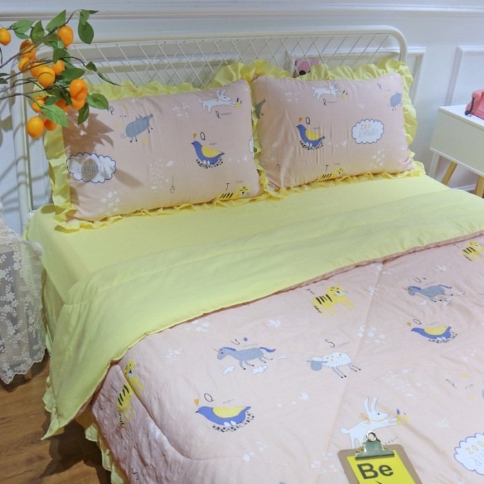 91家纺网 家纺一手货源 找家纺 润缦 2020新款超柔水洗棉夏被四件套 动物世界