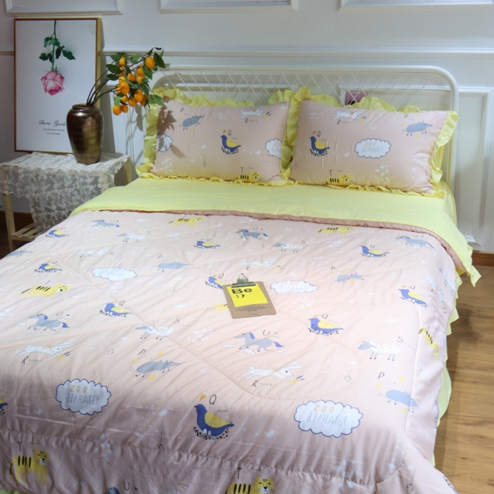 91家纺网 家纺一手货源 找家纺 润缦 2020新款超柔水洗棉夏被四件套 动物世界