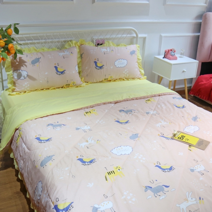 91家纺网 家纺一手货源 找家纺 润缦 2020新款超柔水洗棉夏被四件套 动物世界
