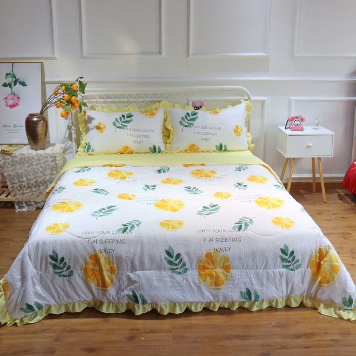 91家纺网 家纺一手货源 找家纺 润缦 2020新款超柔水洗棉夏被四件套 黄橙子