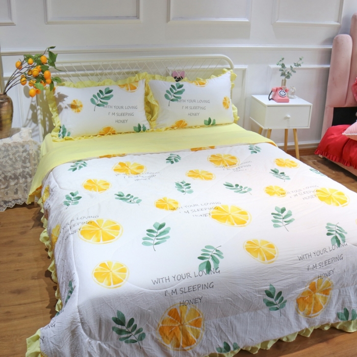 91家纺网 家纺一手货源 找家纺 润缦 2020新款超柔水洗棉夏被四件套 黄橙子