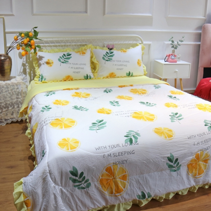 91家纺网 家纺一手货源 找家纺 润缦 2020新款超柔水洗棉夏被四件套 黄橙子