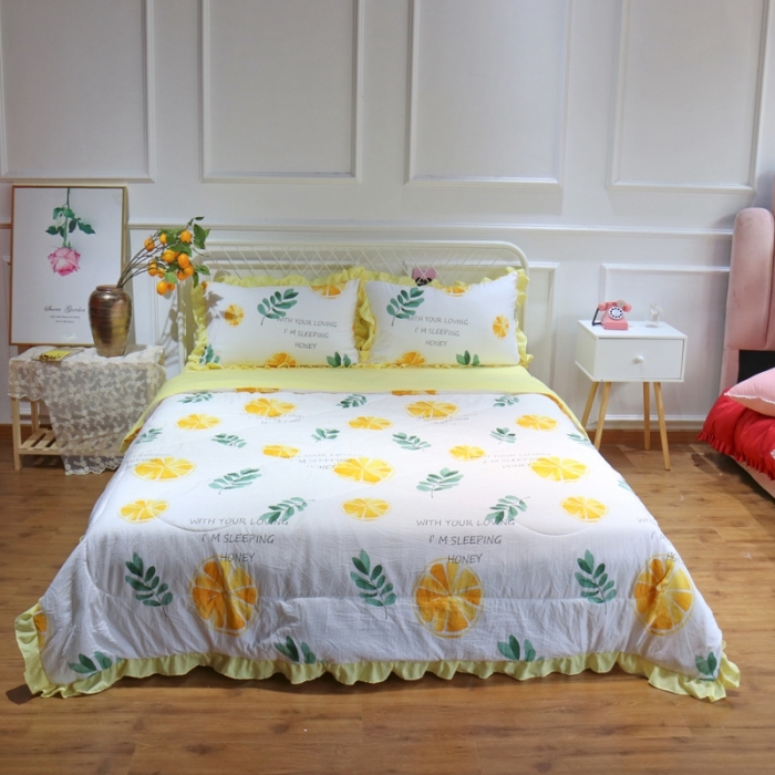 91家纺网 家纺一手货源 找家纺 润缦 2020新款超柔水洗棉夏被四件套 黄橙子
