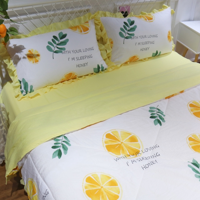 91家纺网 家纺一手货源 找家纺 润缦 2020新款超柔水洗棉夏被四件套 黄橙子