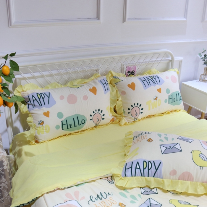 91家纺网 家纺一手货源 找家纺 润缦 2020新款超柔水洗棉夏被四件套 快乐小鸟