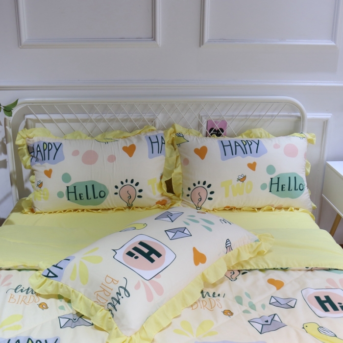 91家纺网 家纺一手货源 找家纺 润缦 2020新款超柔水洗棉夏被四件套 快乐小鸟
