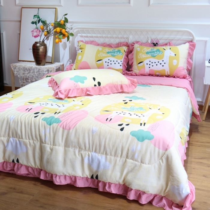 91家纺网 家纺一手货源 找家纺 润缦 2020新款超柔水洗棉夏被四件套 麋鹿