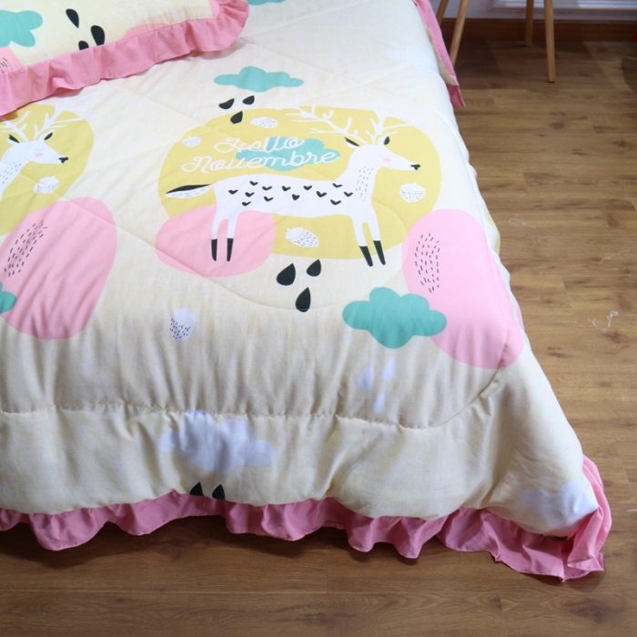 91家纺网 家纺一手货源 找家纺 润缦 2020新款超柔水洗棉夏被四件套 麋鹿