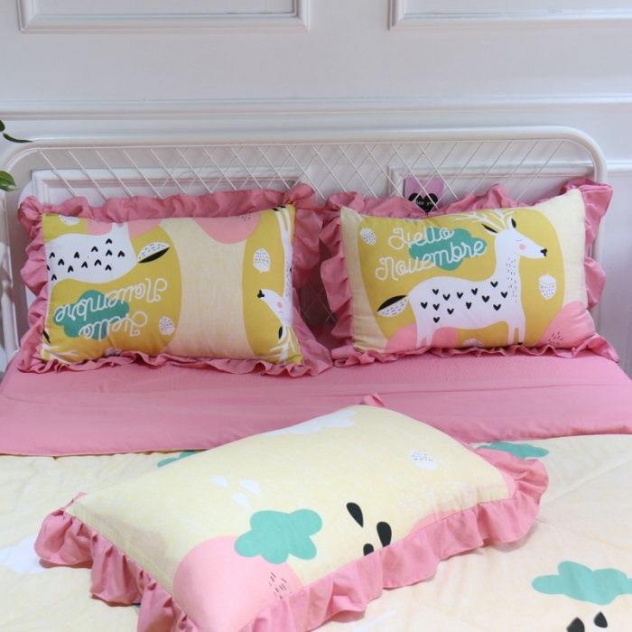 91家纺网 家纺一手货源 找家纺 润缦 2020新款超柔水洗棉夏被四件套 麋鹿