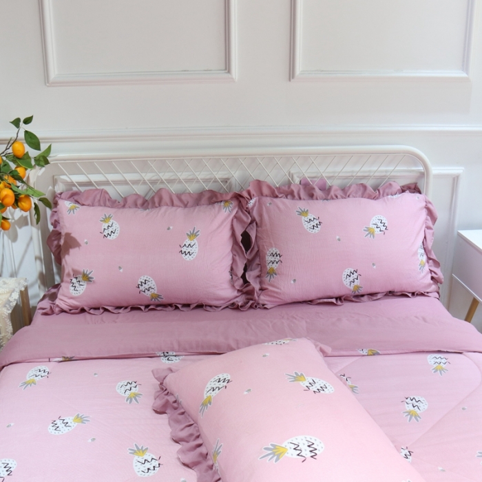 91家纺网 家纺一手货源 找家纺 润缦 2020新款超柔水洗棉夏被四件套 小菠萝