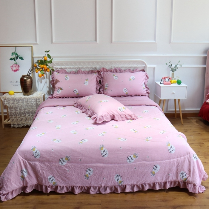 91家纺网 家纺一手货源 找家纺 润缦 2020新款超柔水洗棉夏被四件套 小菠萝