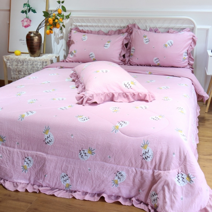 91家纺网 家纺一手货源 找家纺 润缦 2020新款超柔水洗棉夏被四件套 小菠萝