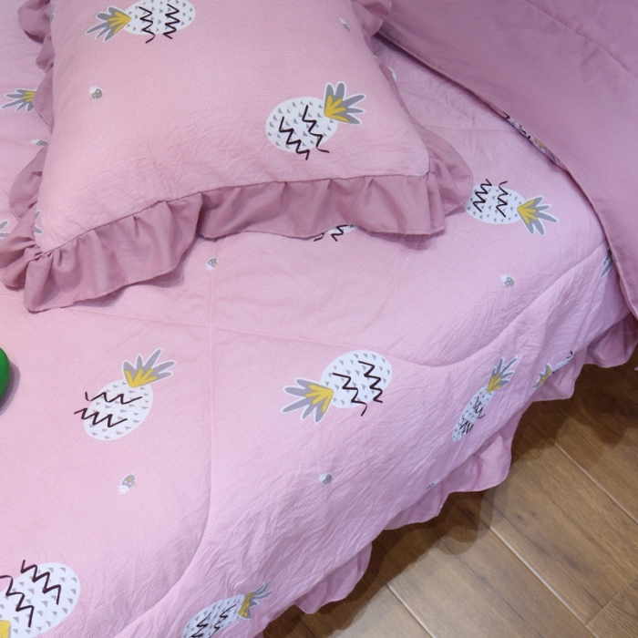91家纺网 家纺一手货源 找家纺 润缦 2020新款超柔水洗棉夏被四件套 小菠萝