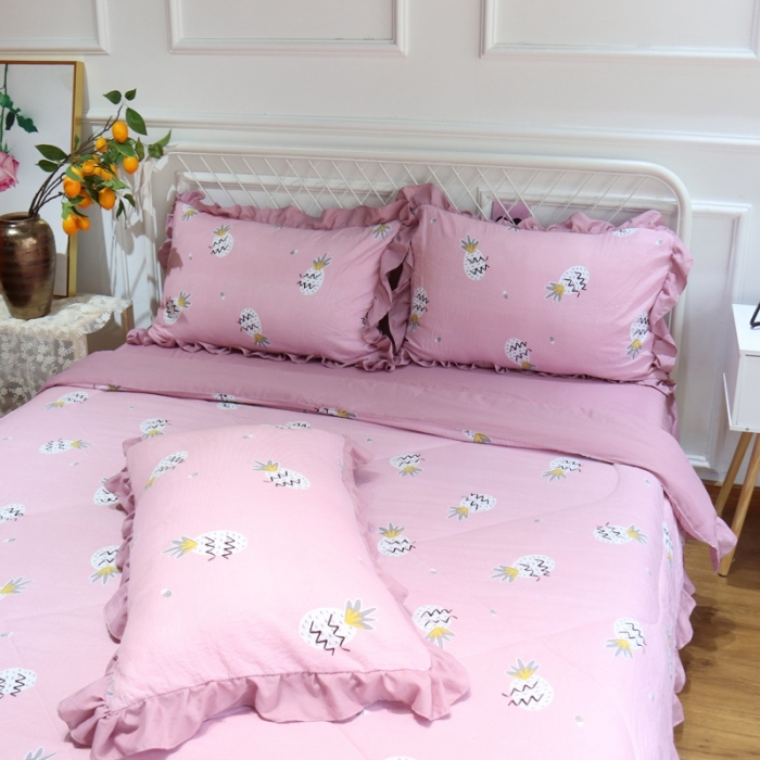 91家纺网 家纺一手货源 找家纺 润缦 2020新款超柔水洗棉夏被四件套 小菠萝