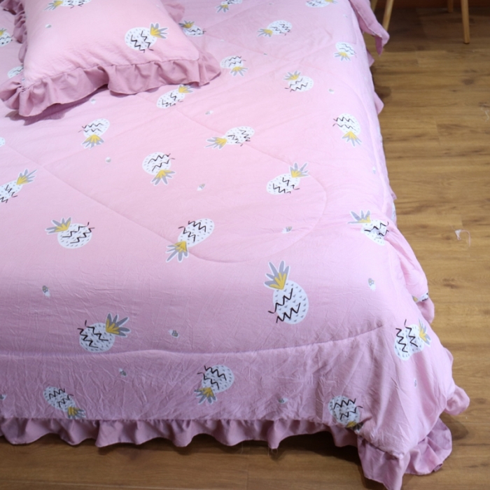 91家纺网 家纺一手货源 找家纺 润缦 2020新款超柔水洗棉夏被四件套 小菠萝