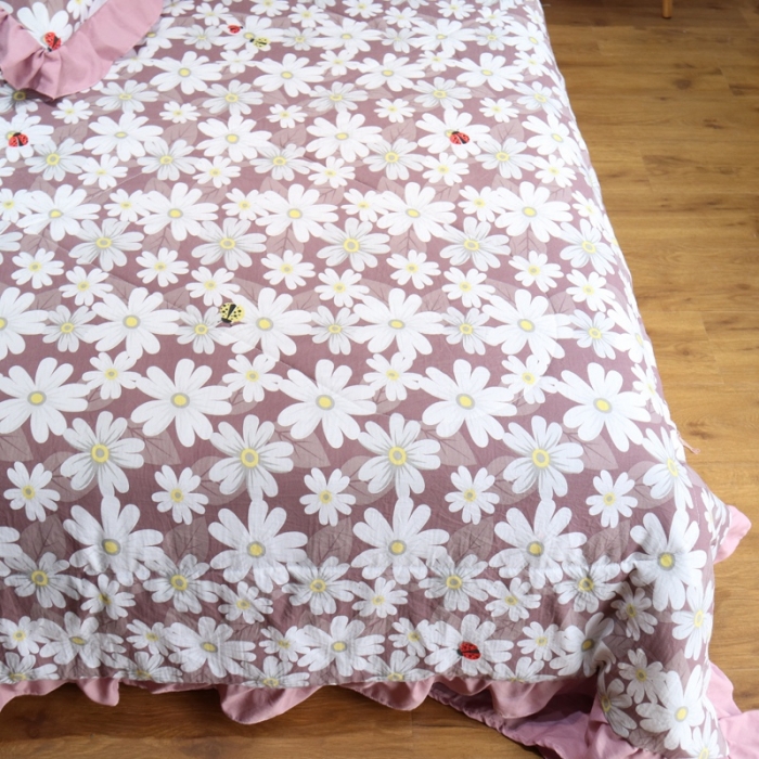 91家纺网 家纺一手货源 找家纺 润缦 2020新款超柔水洗棉夏被四件套 小雏菊豆沙