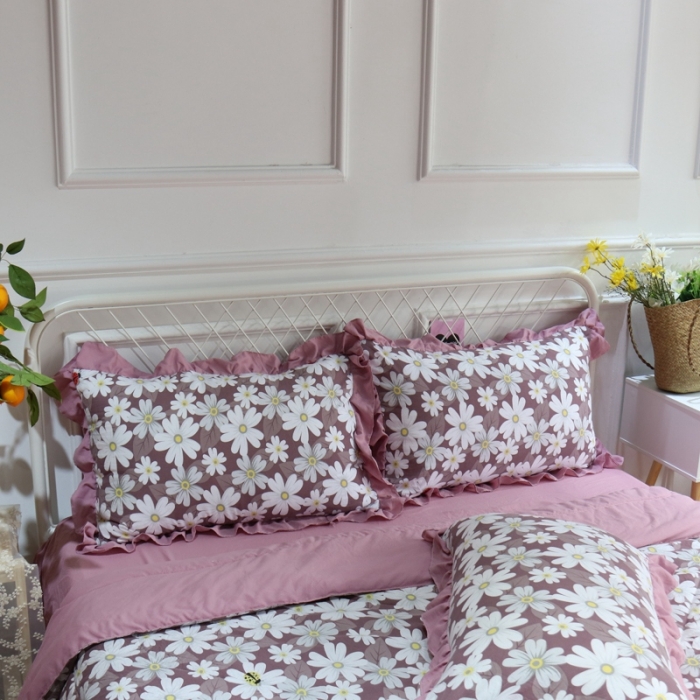 91家纺网 家纺一手货源 找家纺 润缦 2020新款超柔水洗棉夏被四件套 小雏菊豆沙