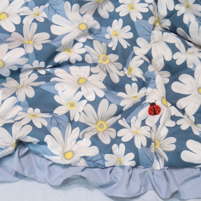 91家纺网 家纺一手货源 找家纺 润缦 2020新款超柔水洗棉夏被四件套 小雏菊蓝