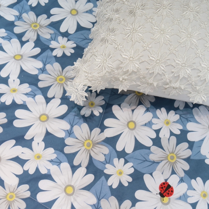 91家纺网 家纺一手货源 找家纺 润缦 2020新款超柔水洗棉夏被四件套 小雏菊蓝