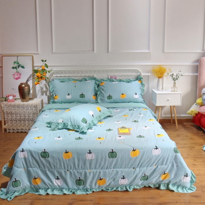 91家纺网 家纺一手货源 找家纺 润缦 2020新款超柔水洗棉夏被四件套 小南瓜