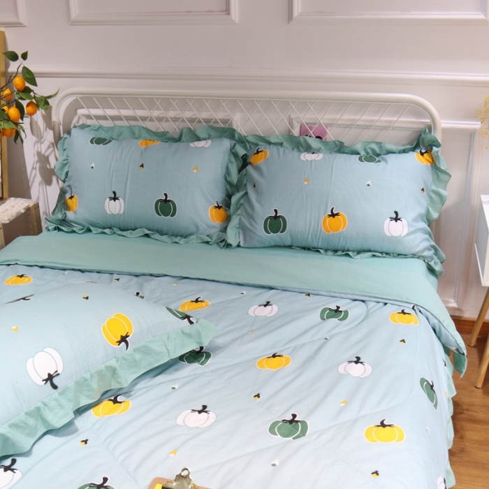 91家纺网 家纺一手货源 找家纺 润缦 2020新款超柔水洗棉夏被四件套 小南瓜