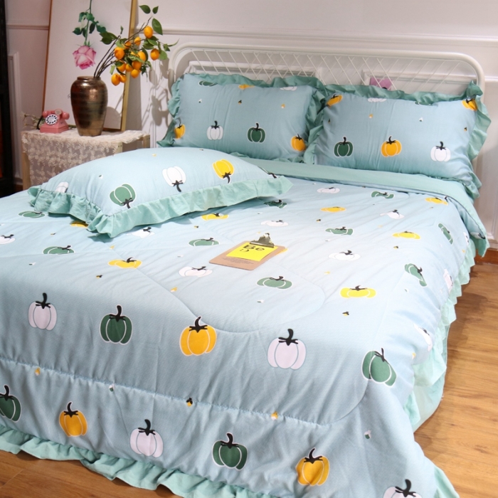 91家纺网 家纺一手货源 找家纺 润缦 2020新款超柔水洗棉夏被四件套 小南瓜