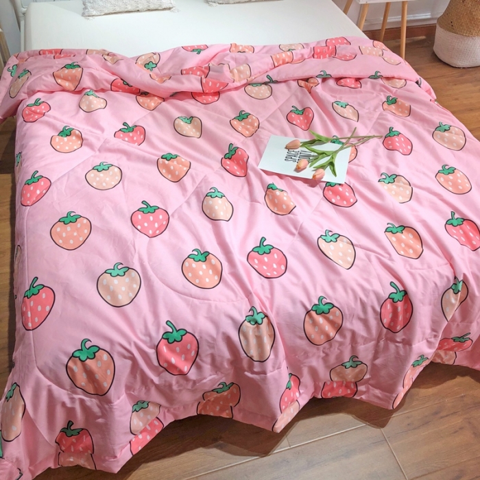 91家纺网 家纺一手货源 找家纺 润缦 2020新款纯棉全棉精梳棉夏被 粉草莓