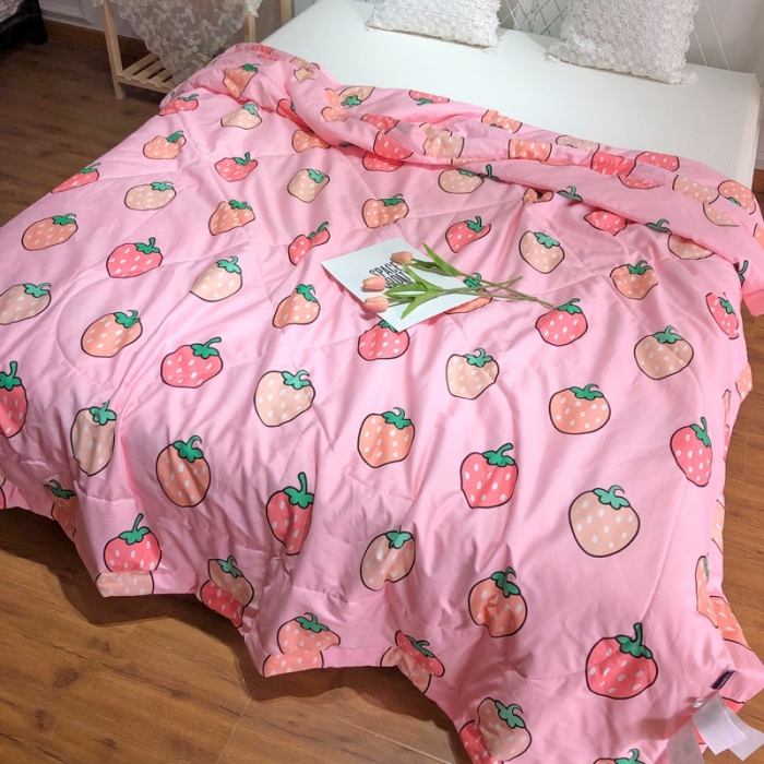 91家纺网 家纺一手货源 找家纺 润缦 2020新款纯棉全棉精梳棉夏被 粉草莓