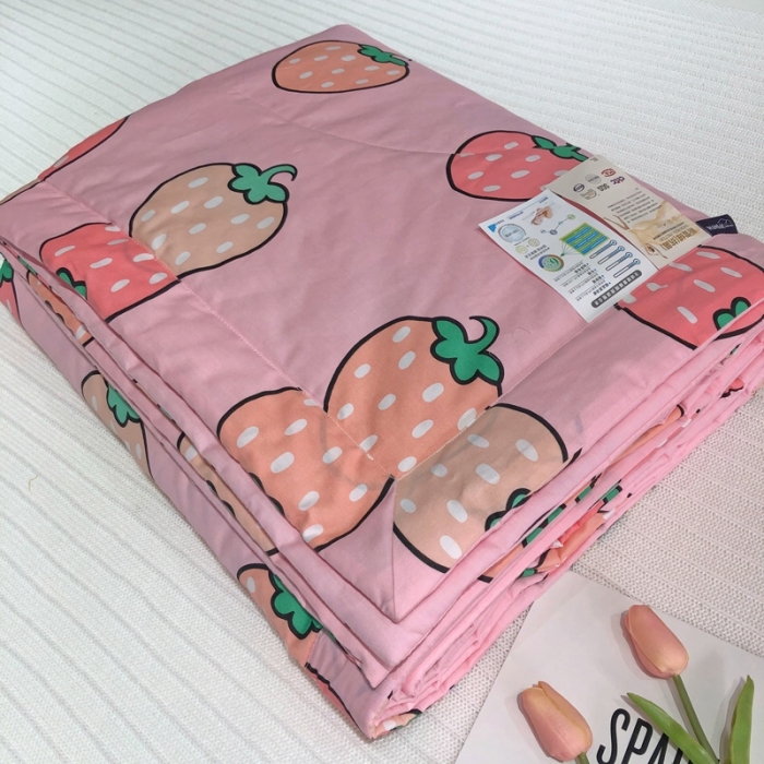91家纺网 家纺一手货源 找家纺 润缦 2020新款纯棉全棉精梳棉夏被 粉草莓