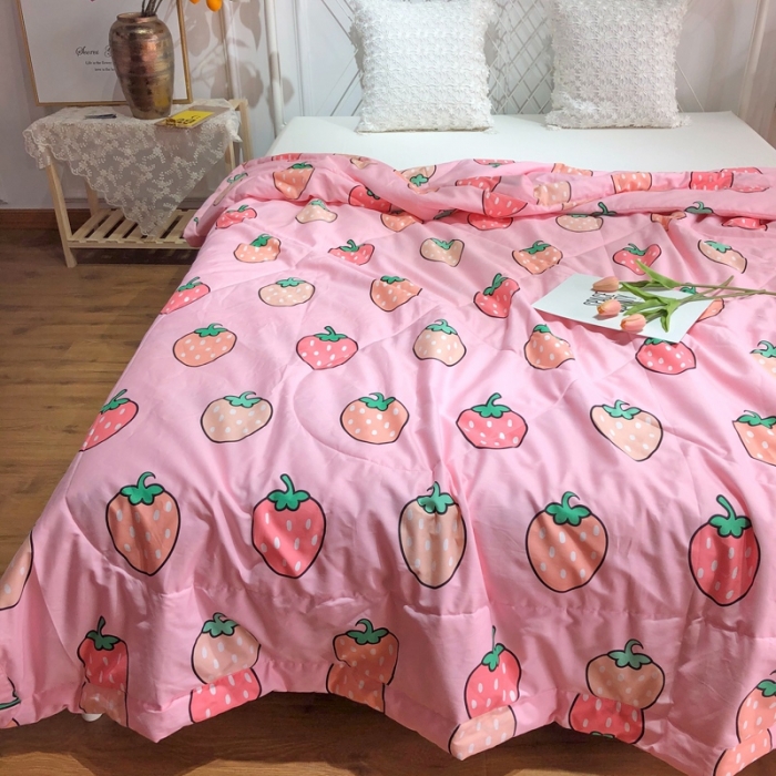 91家纺网 家纺一手货源 找家纺 润缦 2020新款纯棉全棉精梳棉夏被 粉草莓