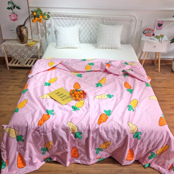 91家纺网 家纺一手货源 找家纺 润缦 2020新款纯棉全棉精梳棉夏被 胡萝卜粉