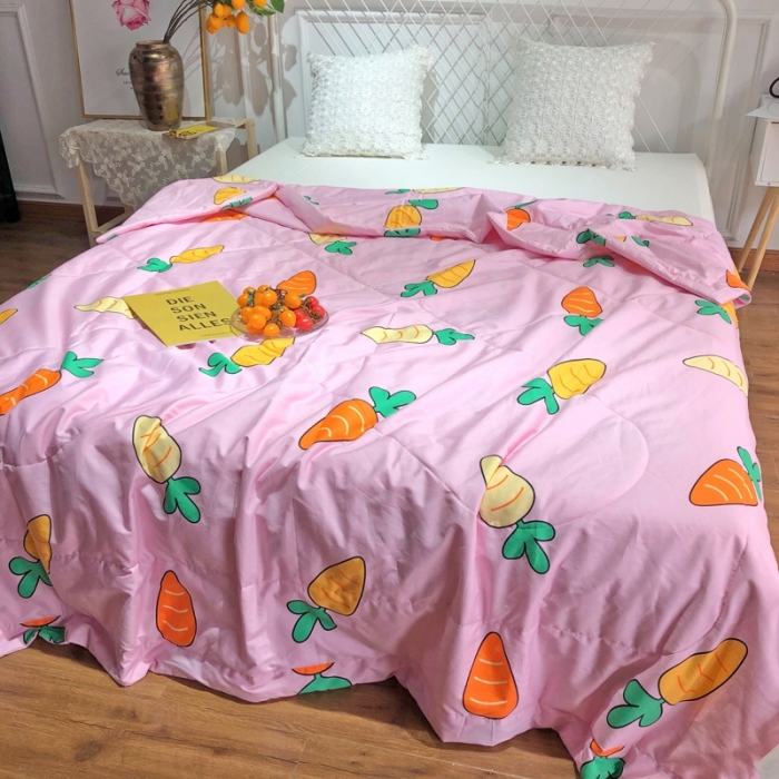 91家纺网 家纺一手货源 找家纺 润缦 2020新款纯棉全棉精梳棉夏被 胡萝卜粉