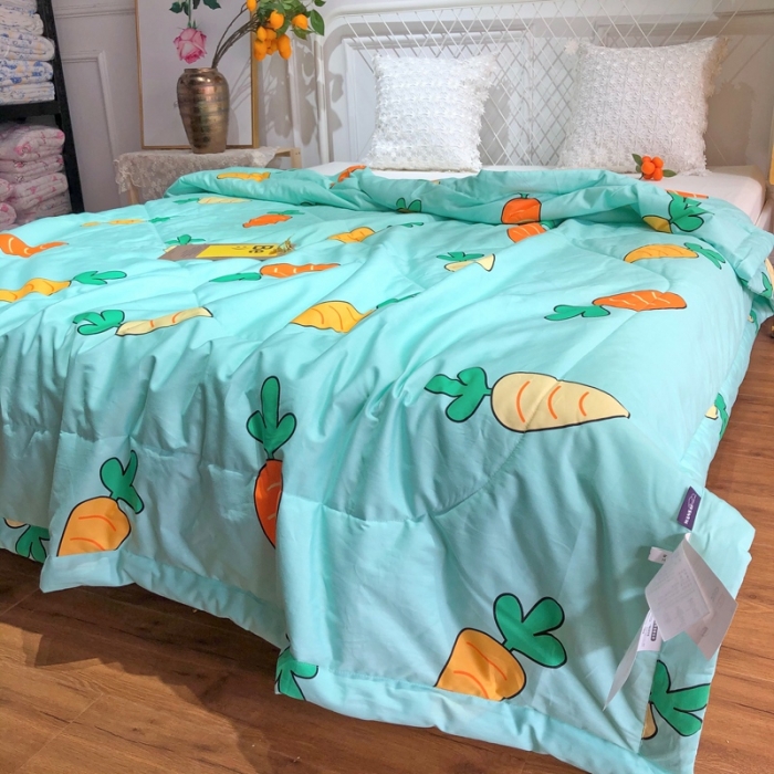 91家纺网 家纺一手货源 找家纺 润缦 2020新款纯棉全棉精梳棉夏被 胡萝卜水绿