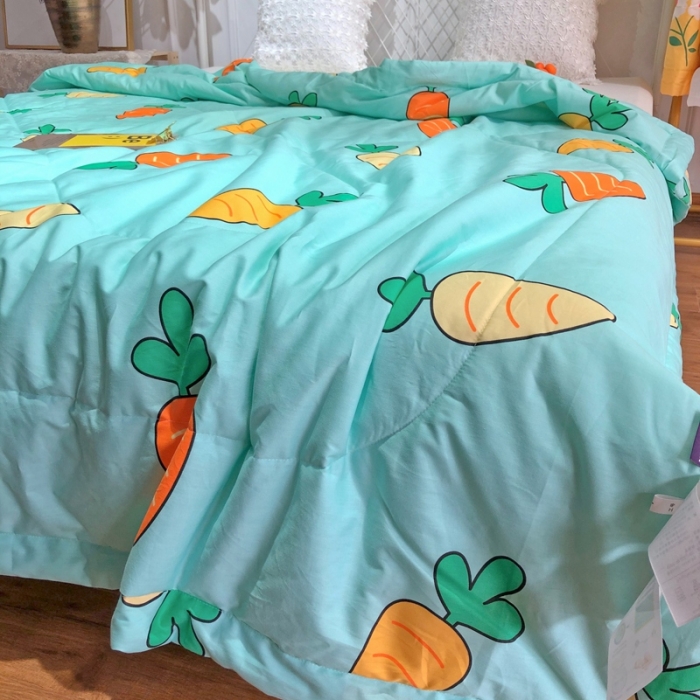 91家纺网 家纺一手货源 找家纺 润缦 2020新款纯棉全棉精梳棉夏被 胡萝卜水绿