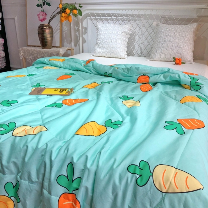 91家纺网 家纺一手货源 找家纺 润缦 2020新款纯棉全棉精梳棉夏被 胡萝卜水绿